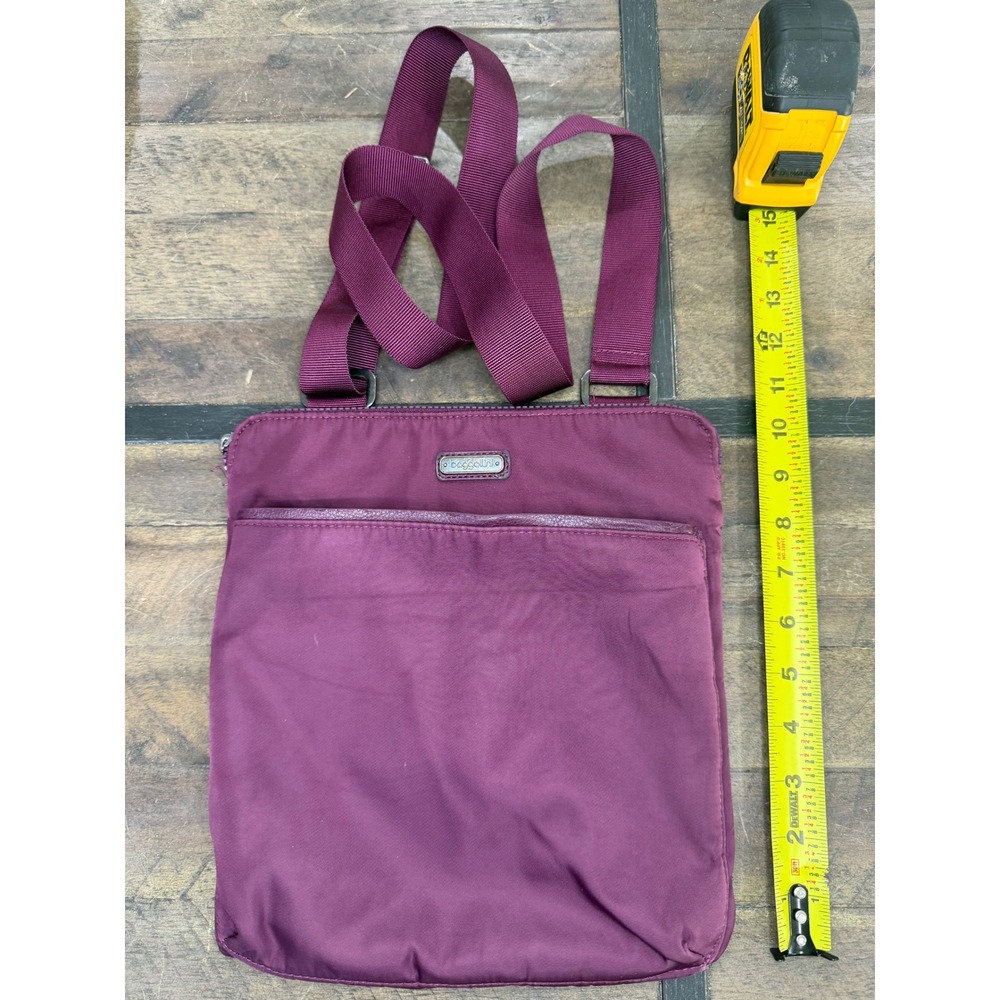 Baggallini Plum Purple Nylon Crossbody Bag Slim Messenger Travel Organizer Bag